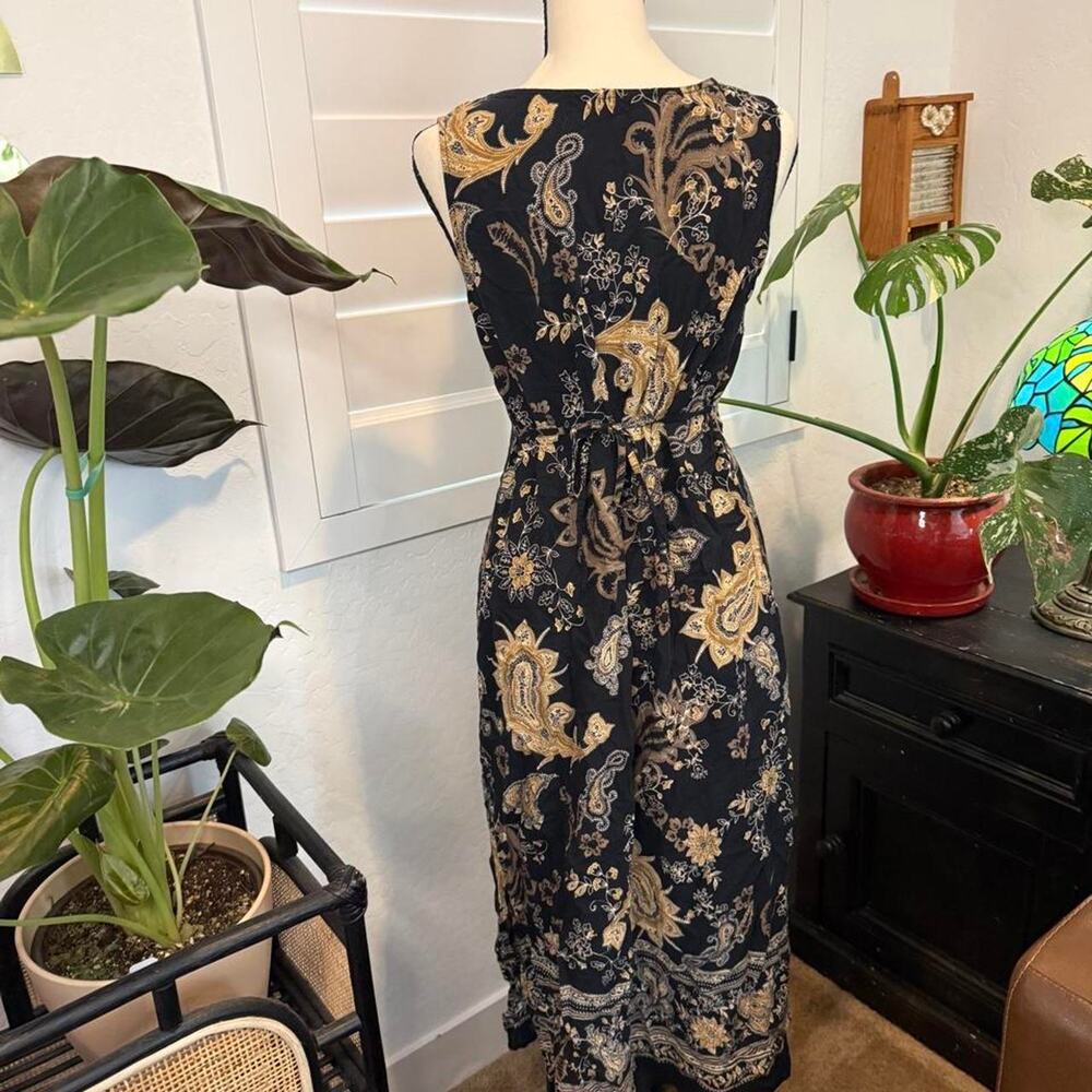VTG 90s Y2K Dark Fairy Black Paisley Floral Midi Dress Tie Back Boho Whimsigoth - Picture 4 of 8